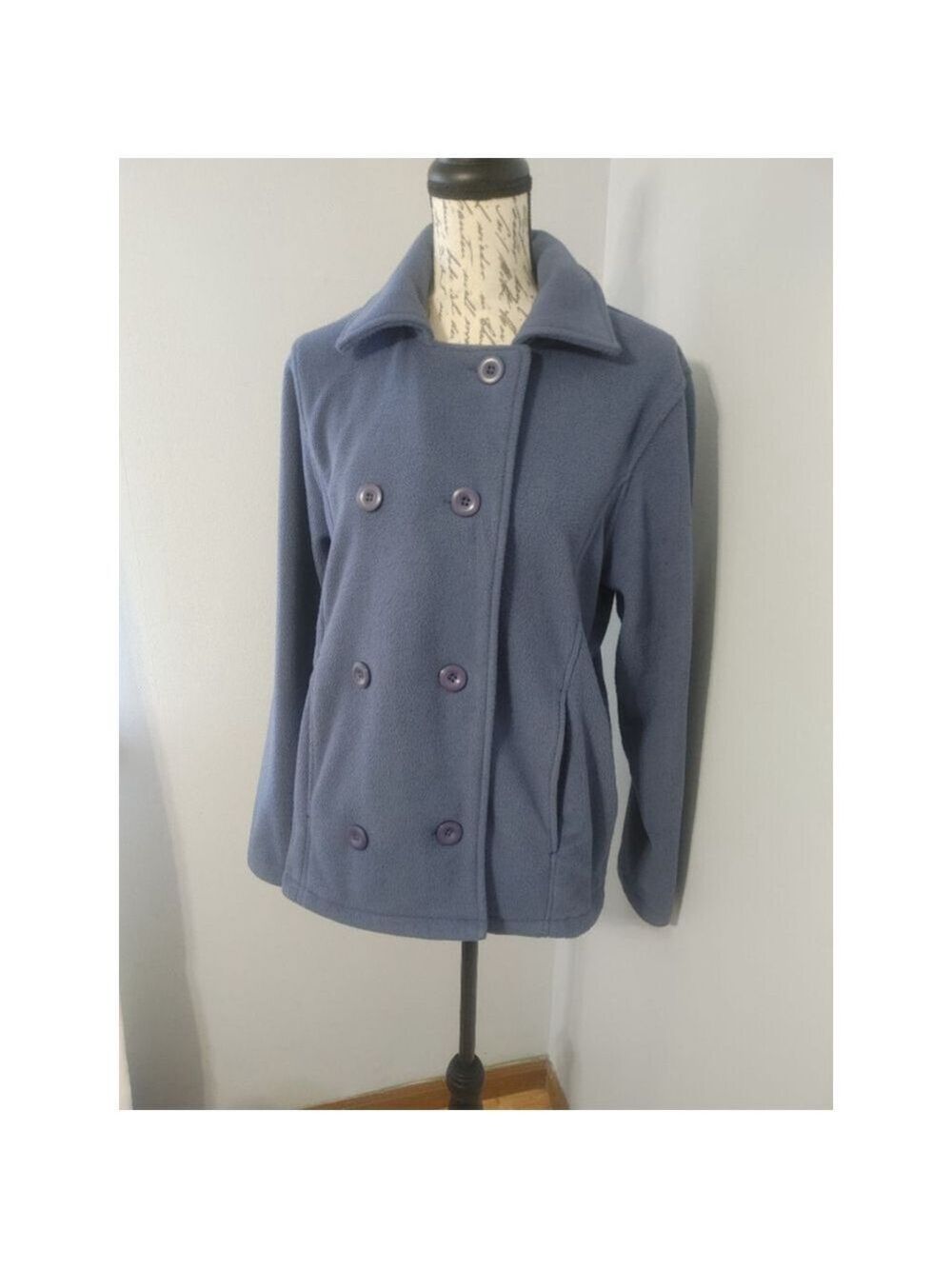 Women's Cabela's Dusty Blue Fleece Double Breasted Pea Coat M